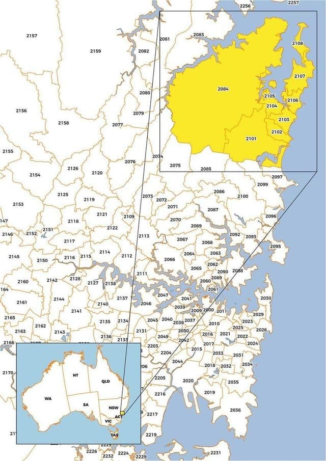 خريطة رموز البريدي سيدني